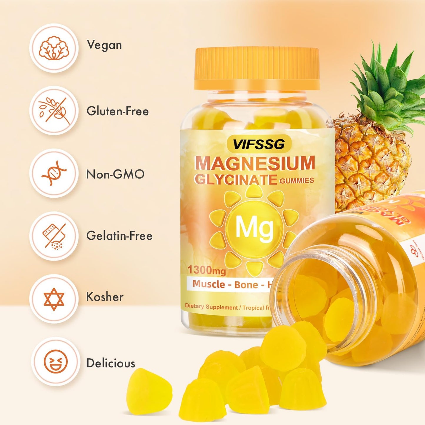 VIFSSG Magnesium Glycinate Gummies 500 Mg, Triple Magnesium Complex Sugar-Free Gummies with Malate 400 Mg, Citrate 400 Mg, Magnesium Supplement Chewable for Women & Men Vegan, Organic 60 Count VIFSSGBuy Supplements Australia