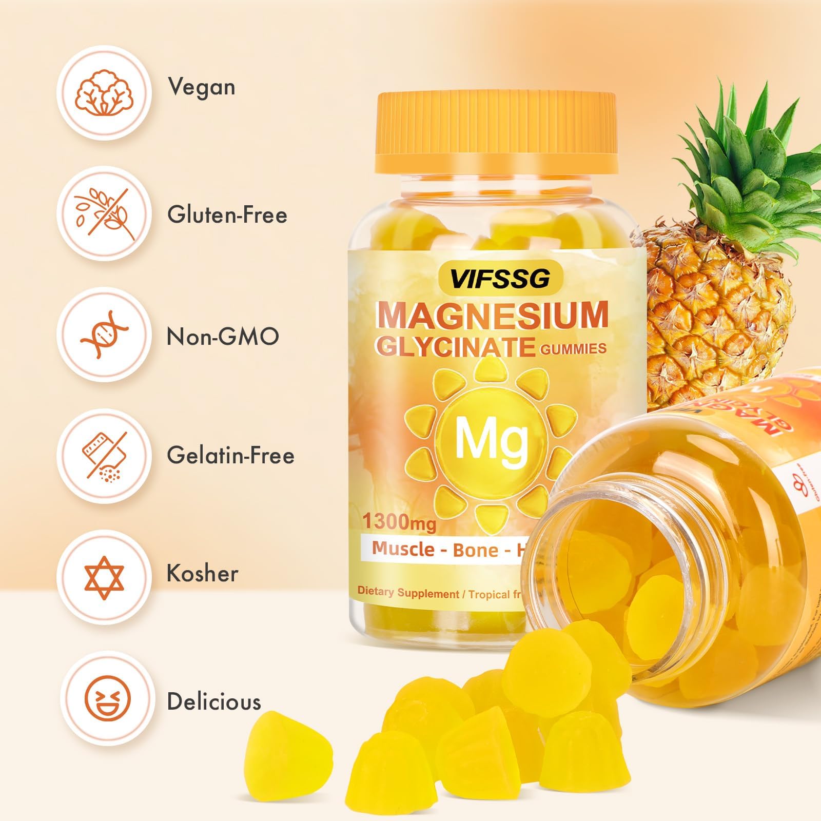VIFSSG Magnesium Glycinate Gummies 500 Mg, Triple Magnesium Complex Sugar-Free Gummies with Malate 400 Mg, Citrate 400 Mg, Magnesium Supplement Chewable for Women & Men Vegan, Organic 60 Count VIFSSGBuy Supplements Australia