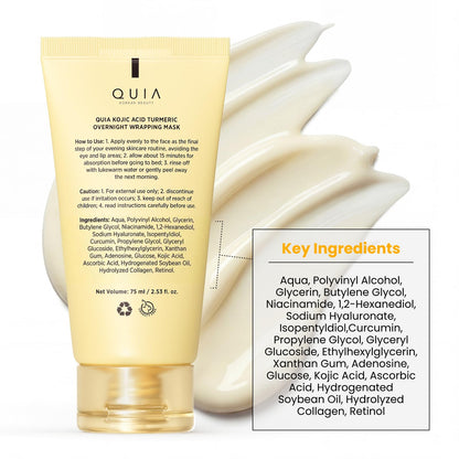 QUIA Turmeric + Kojic Acid Overnight Wrapping Mask – Hydration Mask for Glowing Skin