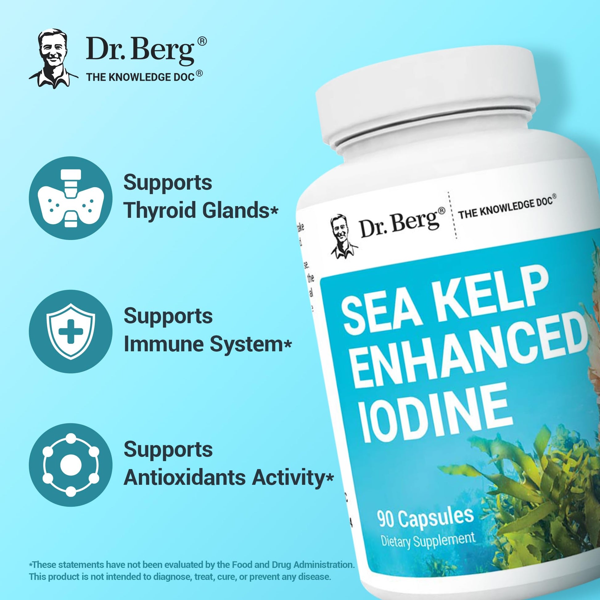 Dr. Berg Sea Kelp Enhanced Iodine - 200 mcg of Premium Iodine - Seaweed Blend Includes Klamath Blue-Green Algae & Sea Kelp - 90 Capsules Dr. Berg NutritionalsBuy Supplements Australia