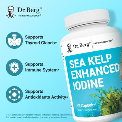 Dr. Berg Sea Kelp Enhanced Iodine - 200 mcg of Premium Iodine - Seaweed Blend Includes Klamath Blue-Green Algae & Sea Kelp - 90 Capsules Dr. Berg NutritionalsBuy Supplements Australia