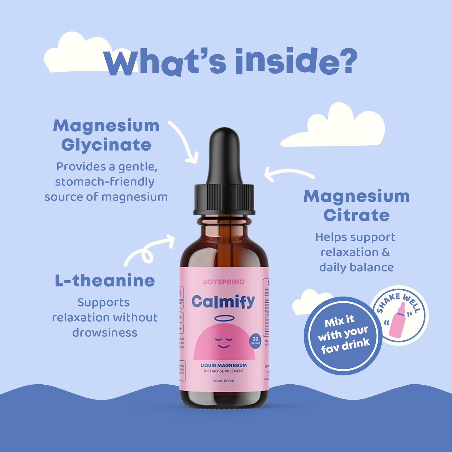 JoySpring Calmify Magnesium Glycinate for Kids | Liquid Magnesium with L-Theanine Supplement | Chamomile Extract & Passion Flower Extract | Sugar-Free Calm Drops | 1 fl oz (30 Servings) JoySpringBuy Supplements Australia