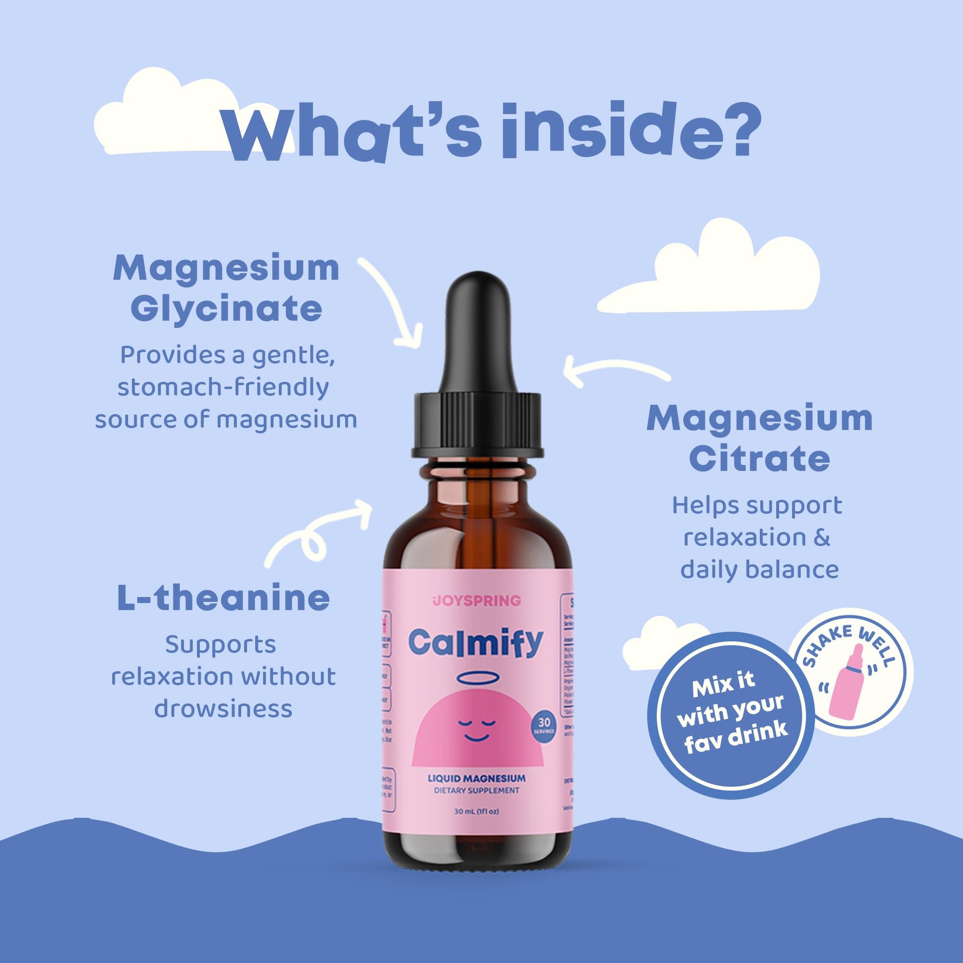 JoySpring Calmify Magnesium Glycinate for Kids | Liquid Magnesium with L-Theanine Supplement | Chamomile Extract & Passion Flower Extract | Sugar-Free Calm Drops | 1 fl oz (30 Servings) JoySpringBuy Supplements Australia