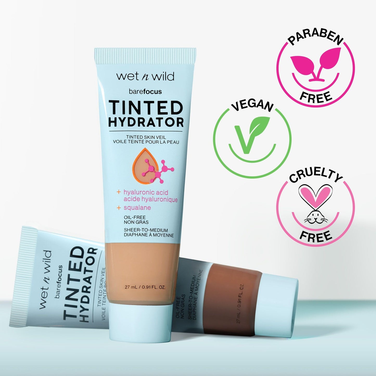 wet n wild Bare Focus Tinted Hydrator Tinted Skin Veil, Lightweight Buildable Coverage with Hyaluronic Acid & Vegan Squalane, Sheer-to-Medium Coverage