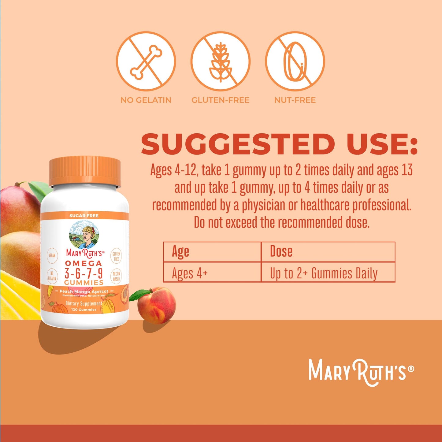 MaryRuth Organics Vegan Omega 3 6 7 9 Gummies | Up to 4 Month Supply | Omega 3 Supplement with Flaxseed Oil | Omega 3 Gummies