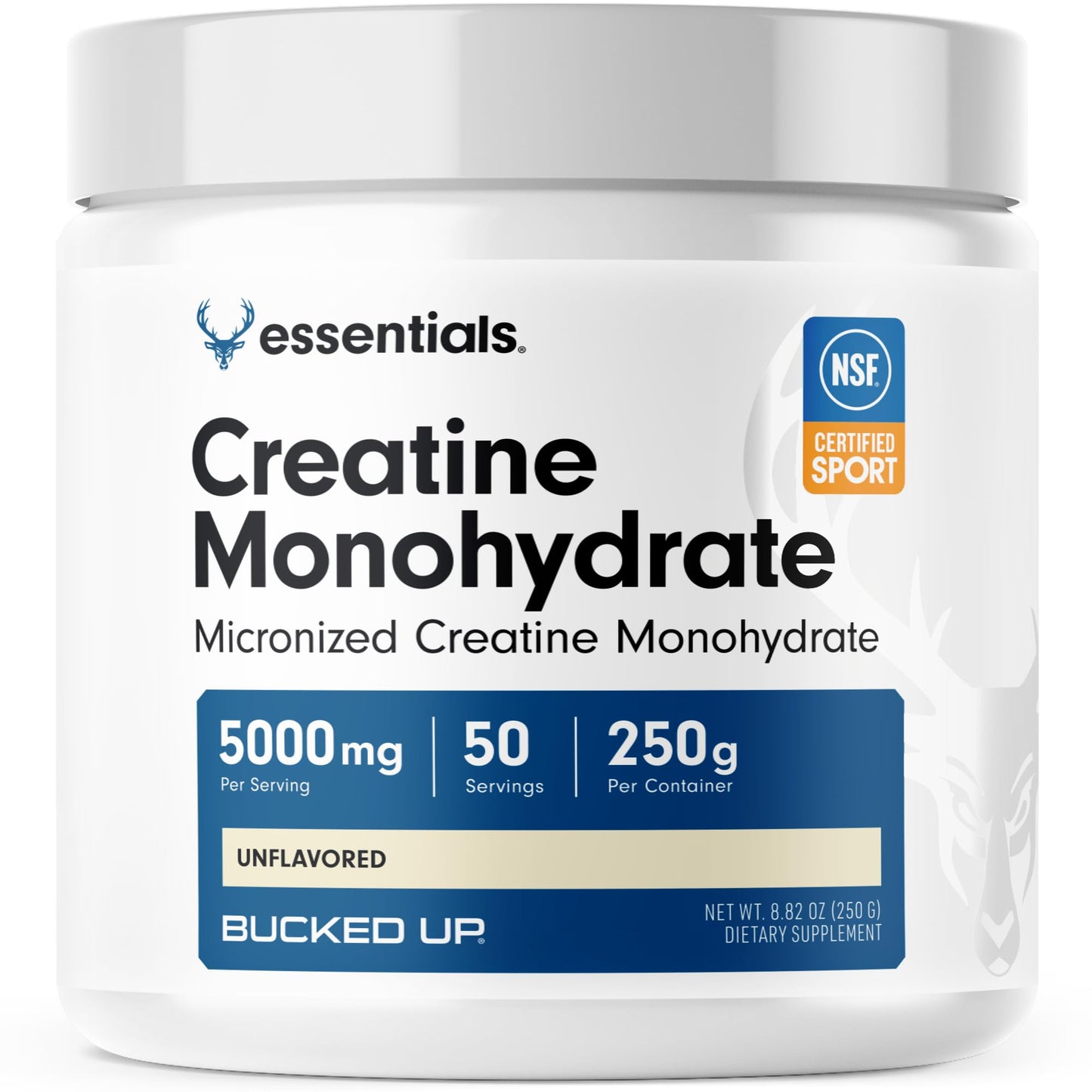Bucked Up Pure Micronized Creatine Monohydrate for Women and Men - Easy to Mix and Unflavored - 5G Per Serving