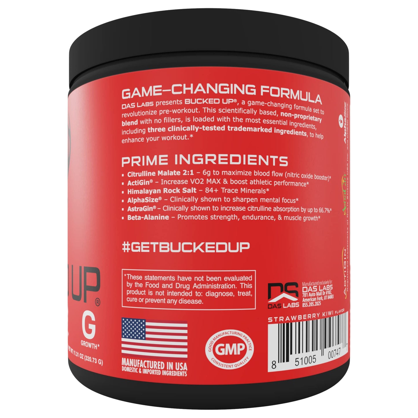 Bucked Up Pre Workout - Best Tasting - 6 Grams Citrulline, 2 Grams Beta Alanine Non Proprietary Blend, Powder (Strawberry Kiwi)