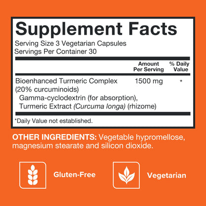 Turmeric Curcumin Capsules, Qunol with Ultra High Absorption 1500mg, Joint Support, Dietary Supplement, Extra Strength, 90 Vegetarian Capsules