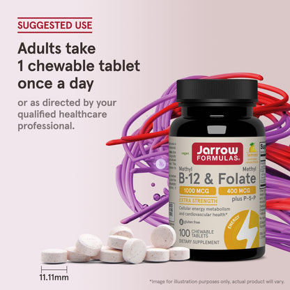 Jarrow Formulas Methyl B-12 & Methyl Folate, Bioactive Vitamin B9 & Vitamin B12 Supplement, Supports Cellular Energy Production, Healthy Brain Function & Metabolism