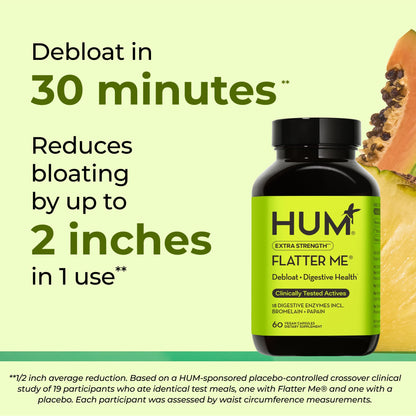 HUM Flatter Me Extra Strength Digestive Enzymes for Women, Men, Digestive Gut Bloating Supplement, Ginger, Peppermint Leaf, Fast Acting Anti Bloat