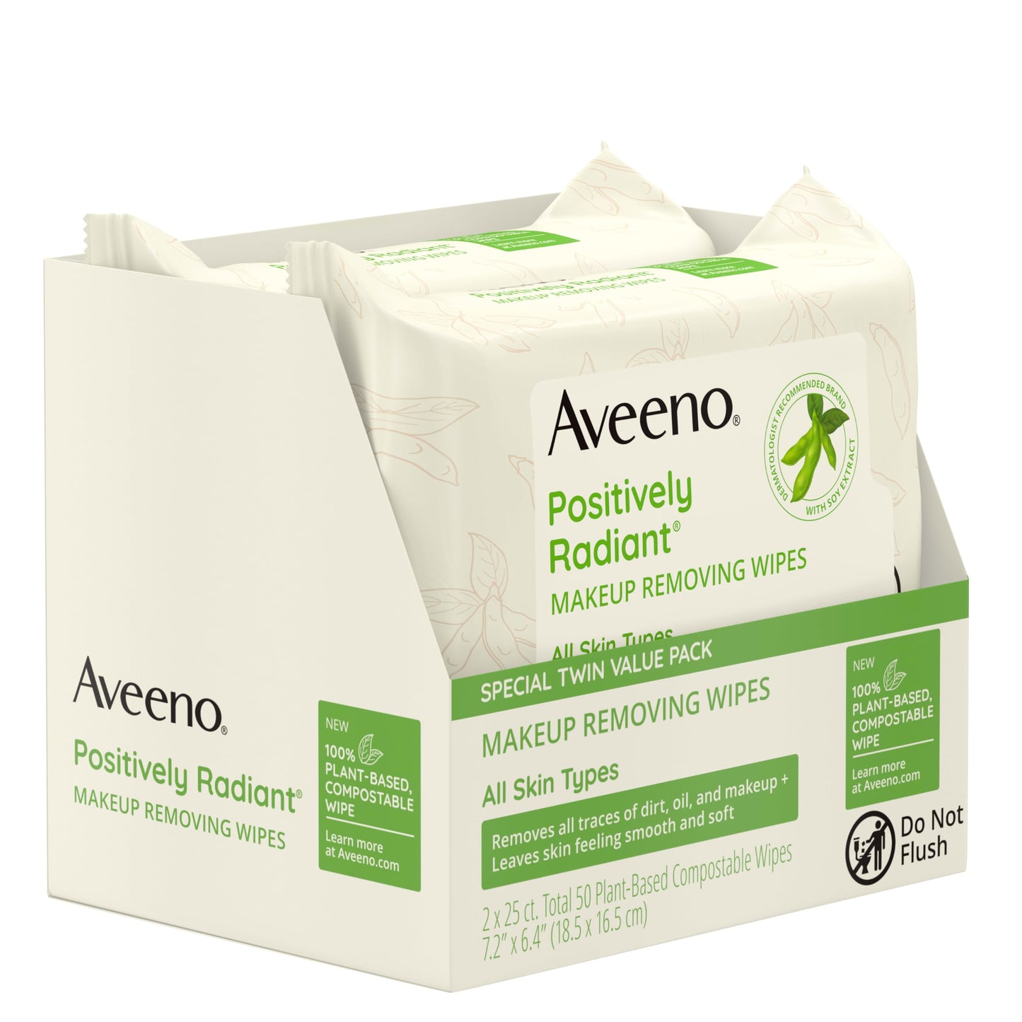 Aveeno Positively Radiant Makeup Remover Wipes, Oil Free, Alcohol Free, Non-Comedogenic Facial Cleansing Wipes, Gentle Face Wipes for Sensitive Skin
