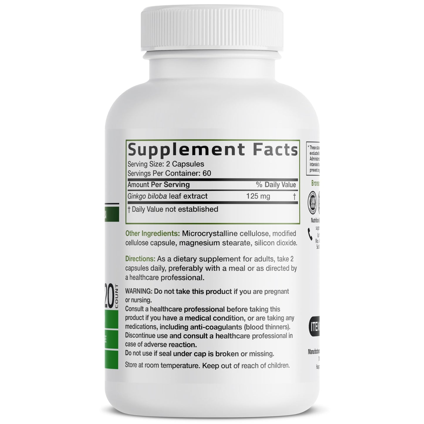 Bronson Ginkgo Biloba Extra Strength Supports Brain Function & Memory Support, 120 Vegetarian Capsules