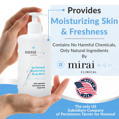 Mirai Clinical Body Wash for Strong Body Odor - Renewing Body Purifying & Deodorizing with Natural Persimmon & Green Tea Extracts