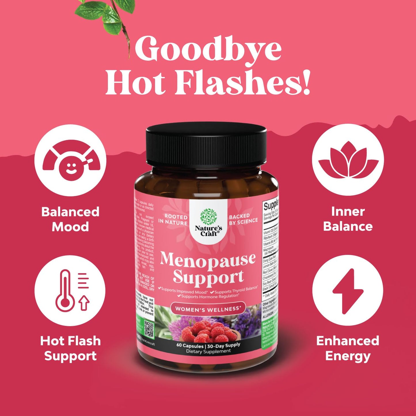 Natures Craft Complete Herbal Menopause Supplement for Women - Female Hormone Balance Capsules for Night Sweats Hot Flashes & Mood Swings with Dong Quai