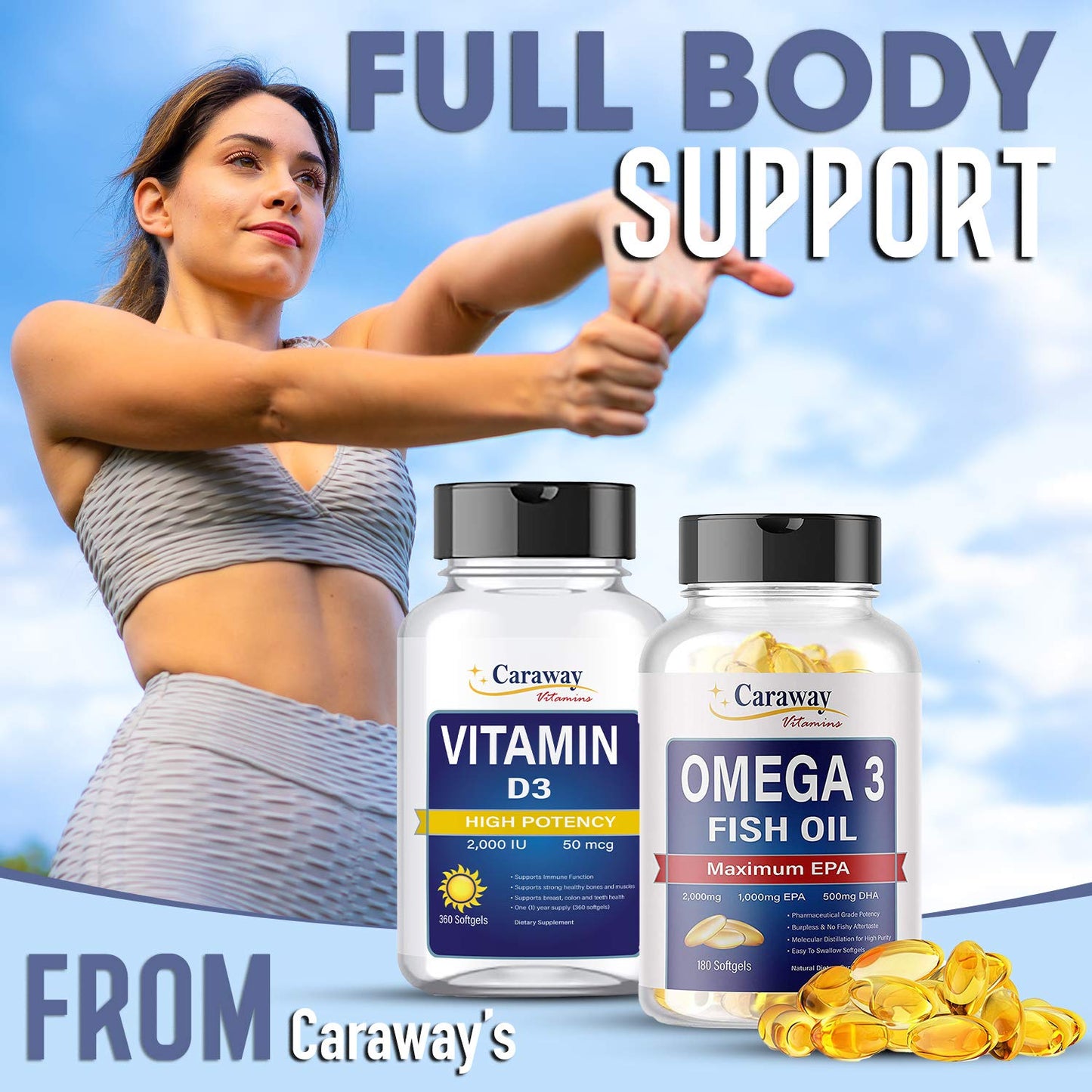 Omega 3 Fish Oil 2,000mg- Grade. 1000mg EPA 500mg DHA. Burpless Capsules with No Fishy Aftertaste. All Natural
