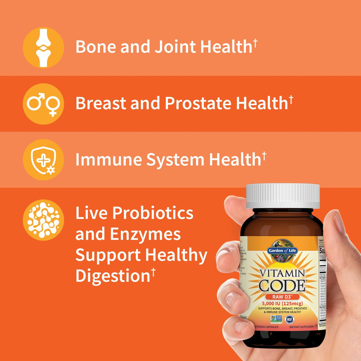 Garden of Life Vitamin D, Vitamin Code Raw D3, Vitamin D 2,000 IU, Raw Whole Food D3 Supplements with Chlorella, Fruit, Veggies & Probiotics