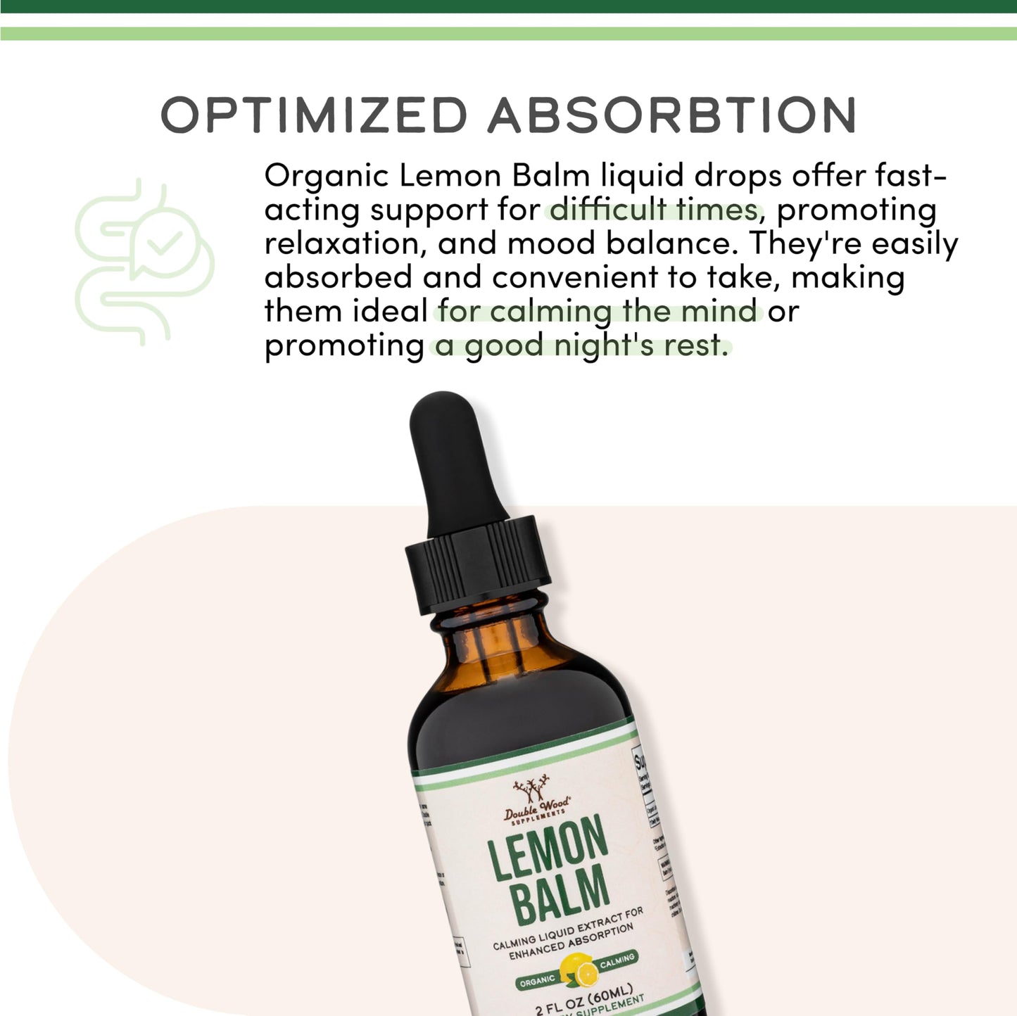 Double Wood Supplements Organic Lemon Balm Tincture - for Digestion & Relaxation 590mg - 2FL OZ, 120 Servings