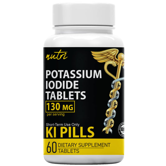 Potassium Iodide Tablets 130 mg - (60 Tablets) 10 Year Shelf-Life EXP 2034 to 2035 - Ki Pills - Yoduro de potasio - Nutri Supplements - 3rd Party Tested