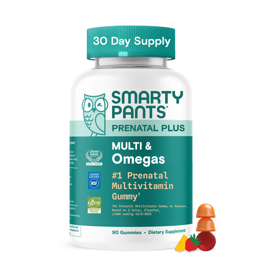 SmartyPants Prenatal Multivitamin Gummies with Omega 3 DHA/EPA, Methylfolate, Biotin, Vitamins D3, C, B12, B6, A, K, and Zinc, Gluten Free, Clean Label