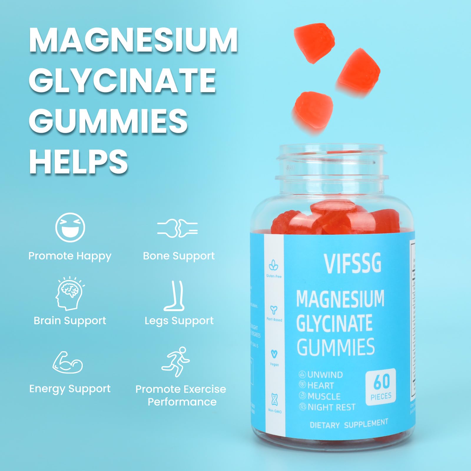 Magnesium Glycinate Gummies 400mg, Sugar Free Gummies with Magnesium L-Threonate 200mg - Magnesium Supplement Chewable Gummies for Women & Men Vegan, Organic Gummies 60 Count VIFSSGBuy Supplements Australia