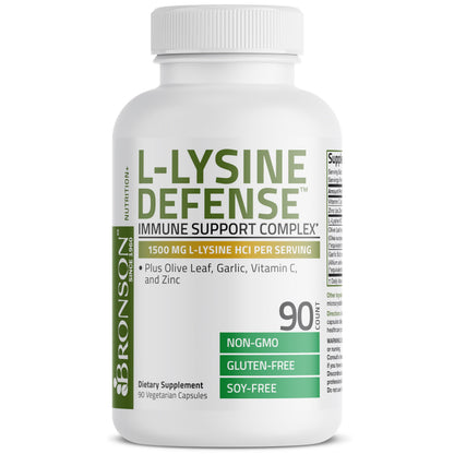 Bronson L-Lysine Defense Immune Support Complex 1500 MG L-Lysine Plus Olive Leaf, Garlic, Vitamin C and Zinc