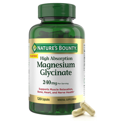 Nature’s Bounty High Absorption Magnesium Glycinate 240 mg for Supporting Muscle Relaxation and Bone, Heart & Nerve Health – Non-GMO, Gluten-Free, Vegetarian, 120 Count/60 Servings Nature's BountyBuy Supplements Australia