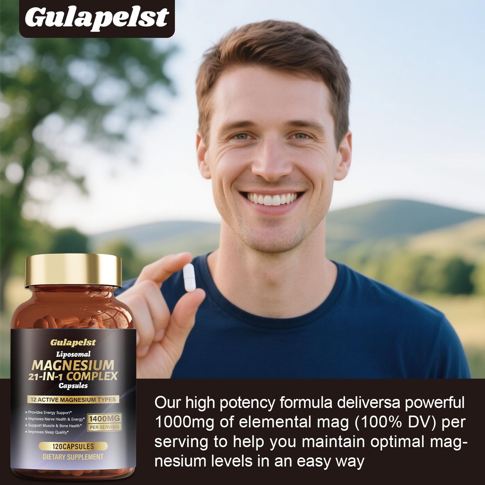21 in 1 Liposomal 1400mg Magnesium Complex (Citrate, Glycinate, Malate etc) Capsule - 12 Active Types Magnesium with Vitamin D3, B6, B12, C, Ashwagandha & CoQ10 for Women & Men - Support Bone & Muscle Gulapelst buy supplements Au