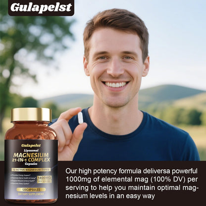 21 in 1 Liposomal 1400mg Magnesium Complex (Citrate, Glycinate, Malate etc) Capsule - 12 Active Types Magnesium with Vitamin D3, B6, B12, C, Ashwagandha & CoQ10 for Women & Men - Support Bone & Muscle Gulapelst buy supplements Au