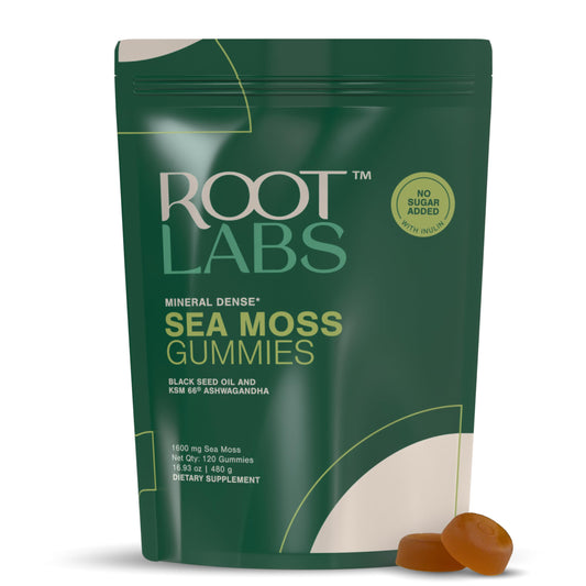 ROOT LABS Sea Moss Gummies I 92+ Minerals I Black Seed Oil I KSM 66 Ashwagandha I Lab Tested I No Added Sugar | for Men, Women I Non-GMO I 100% Natural & Organic I 1600 mg I 120 Gummy ROOT LABSBuy Supplements Australia