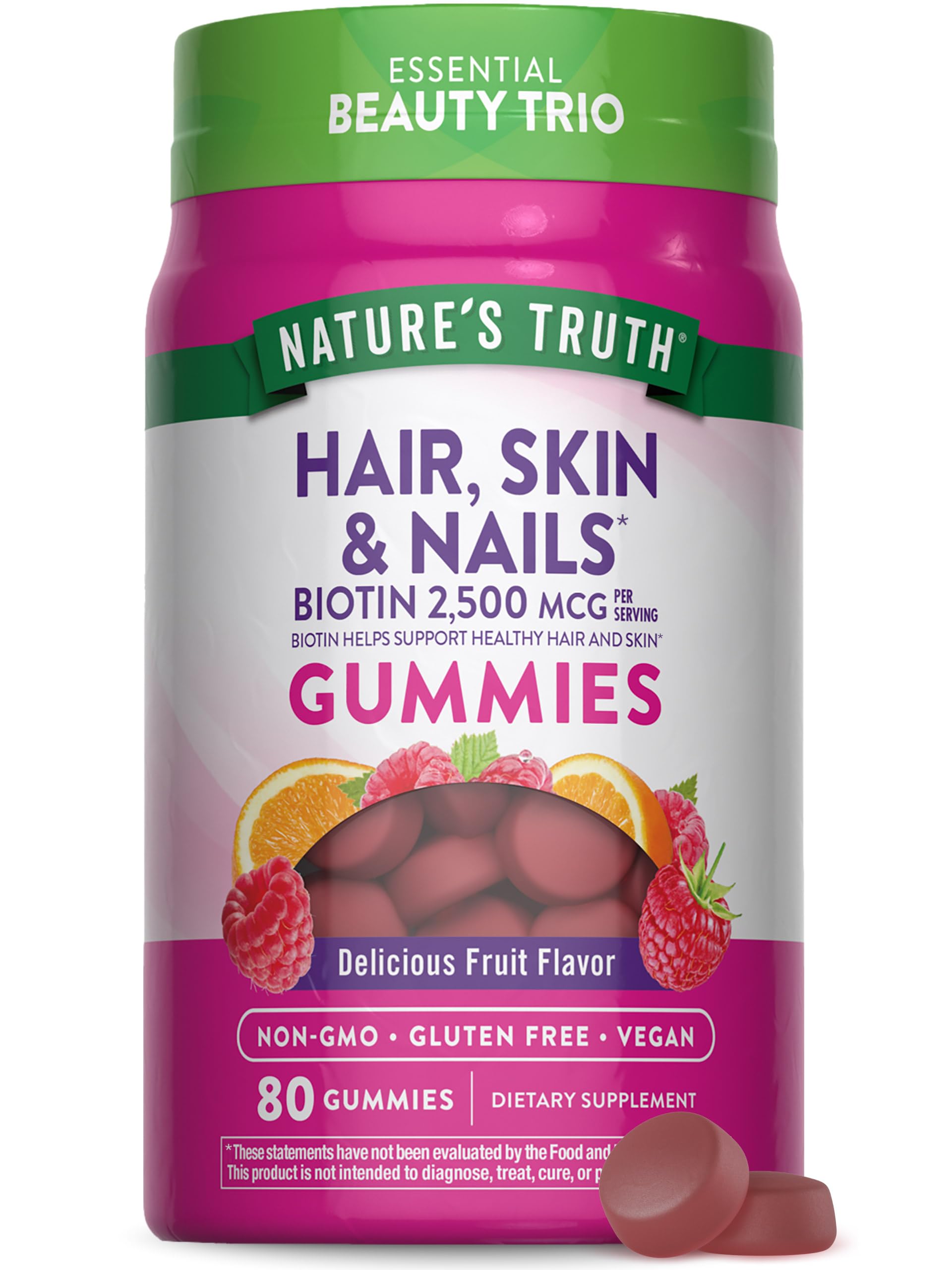 Nature's Truth Hair Skin and Nails Gummies | 80 Count | 2500mcg of Biotin | Vegan, Non-GMO, Gluten Free Supplement | Vitamin for Women & Men Nature's TruthBuy Supplements Australia