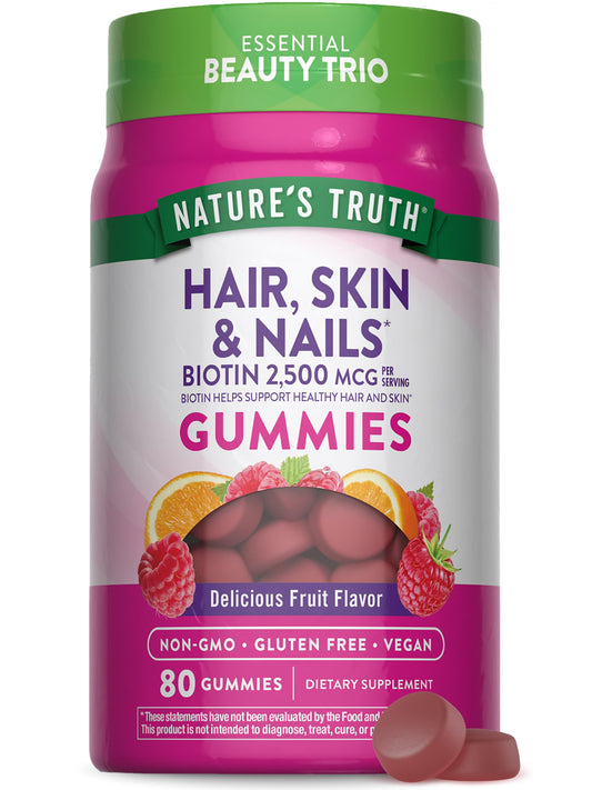 Nature's Truth Hair Skin and Nails Gummies | 80 Count | 2500mcg of Biotin | Vegan, Non-GMO, Gluten Free Supplement | Vitamin for Women & Men Nature's TruthBuy Supplements Australia