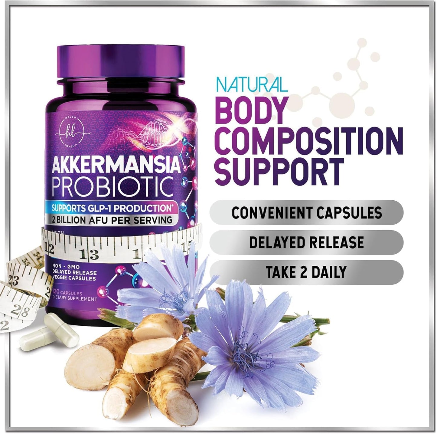 Akkermansia Probiotic - 2 Billion AFU per Serving - Best Strain Production Support with Prebiotic Fiber for Natural Digestive & Gut Health