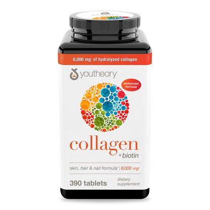 Youtheory Collagen + Biotin - Advanced Collagen Supplement - with Hydrolyzed Peptides, Vitamin C & Vitamin B
