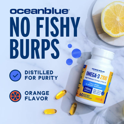Oceanblue Professional Omega-3 2100mg Fish Oil Supplement – Triple Strength, High Potency EPA, DHA & DPA – Burpless, Wild-Caught, Natural Orange Flavor – 120 Count (Pack of 1) OceanblueBuy Supplements Australia
