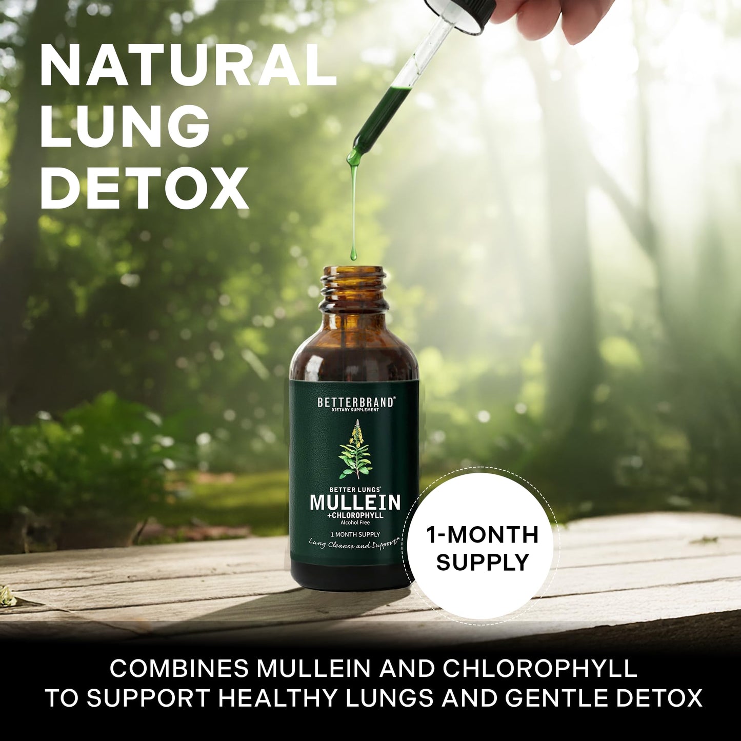 Betterbrand Mullein Drops for Lung Detox - Mullein Leaf Tincture with Chlorophyll - Helps Support Respiratory Health