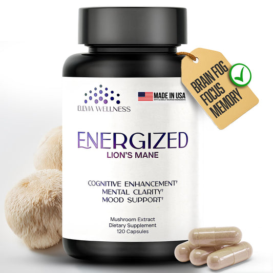 Energized Lions Mane Supplement Capsules (120ct),Brain Supplements for Memory and Focus, Nootropic for Brain Fog Relief Made in USA,30% Polysaccharides,Natural Brain Health Support Elevia WellnessBuy Supplements Australia