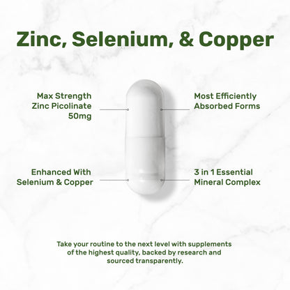 Deal Supplement Zinc 50mg with Selenium + Copper, 240 Capsules, 8 Month Supply, 3 in 1 Mineral Formula, Zinc Picolinate Complex Supplement