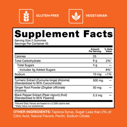 Qunol Turmeric and Ginger with Black Pepper Gummies, Turmeric Curcumin Supplement, Joint Health Support Gummy, 90ct Gummies