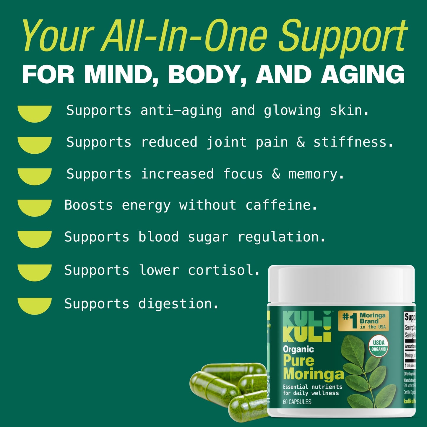 KULI KULI Organic Pure Moringa Capsules, 60 CT