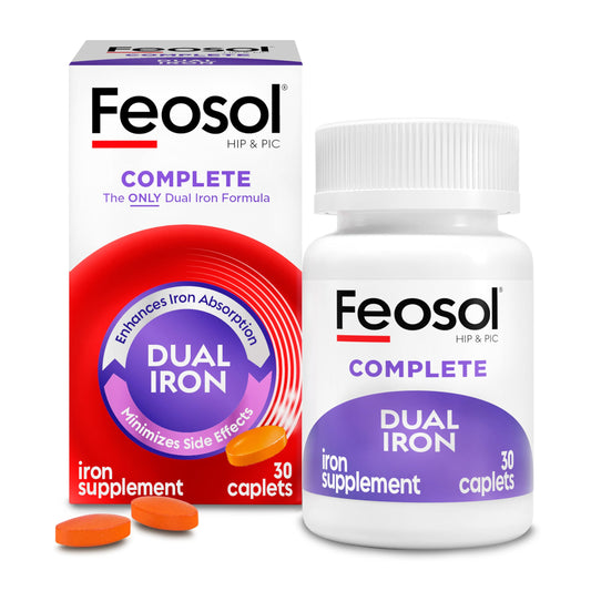 Feosol Complete Iron Supplement Caplets, Bifera Iron for High Absorption, Heme and Non-Heme Dual Action Minimizes Side Effects, 1 Per Day