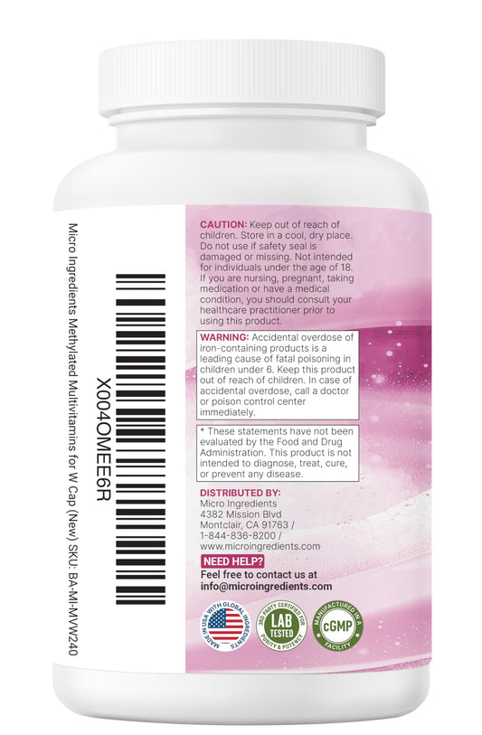 Micro Ingredients Pure Methylated Multivitamin for Women, 240 Capsules | 32-in-1 Formula with Vitamin B, C, D + Iron, Methylfolate & More