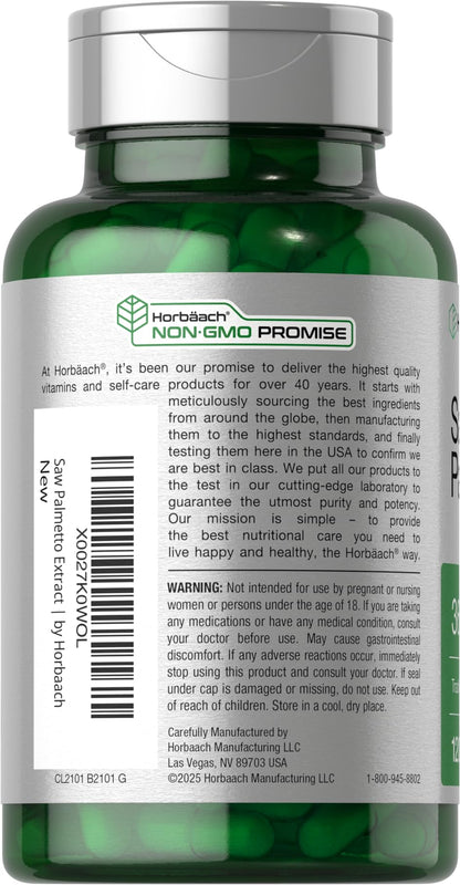 Horbäach Saw Palmetto Extract | 120 Capsules | Non-GMO and Gluten Free Formula | from Saw Palmetto Berries