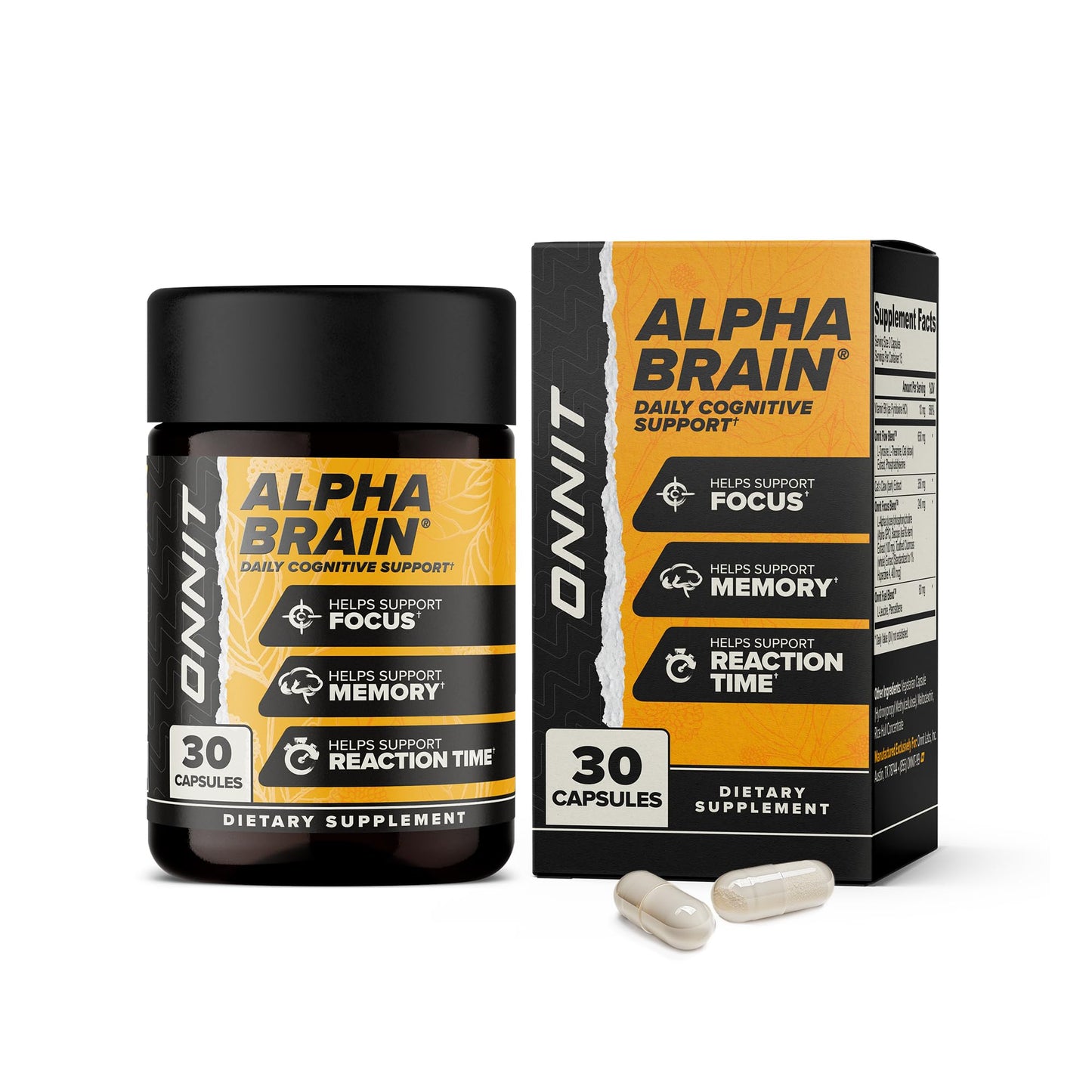 ONNIT Alpha Brain Nootropic Brain Supplement for Focus, Memory, Mental Clarity, Cognitive Support with L-Theanine and Vitamin B6, 30 Count Capsules