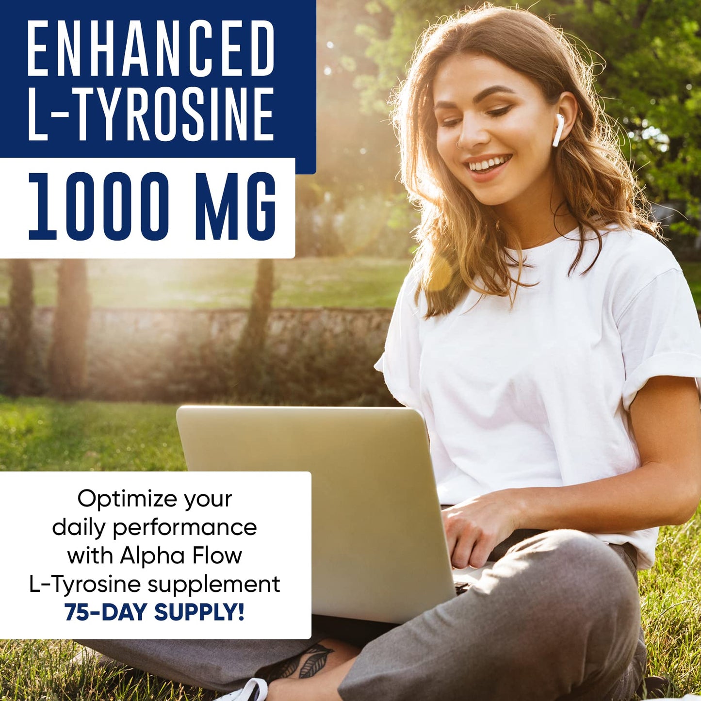 Alpha Flow L Tyrosine 1000MG Capsules - All-Natural L- Tyrosine Supplement for Focus & Energy Boost - Non-GMO & Gluten-Free