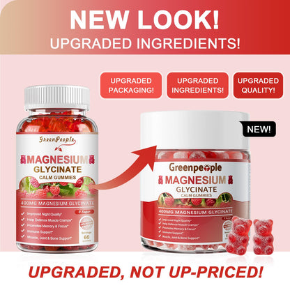 GREENPEOPLE Magnesium Glycinate Gummies 400mg - Sugar Free Magnesium Supplement with Magnesio Citrate, Vitamin D, and B6 for Calm Support & Sleep for Adults