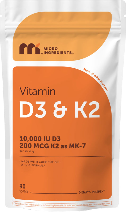 Micro Ingredients Vitamin D3 10,000 IU + K2 MK-7 200 mcg Per Serving, 90 Softgels | Extra Strength* 2-in-1 D3 K2 Supplement