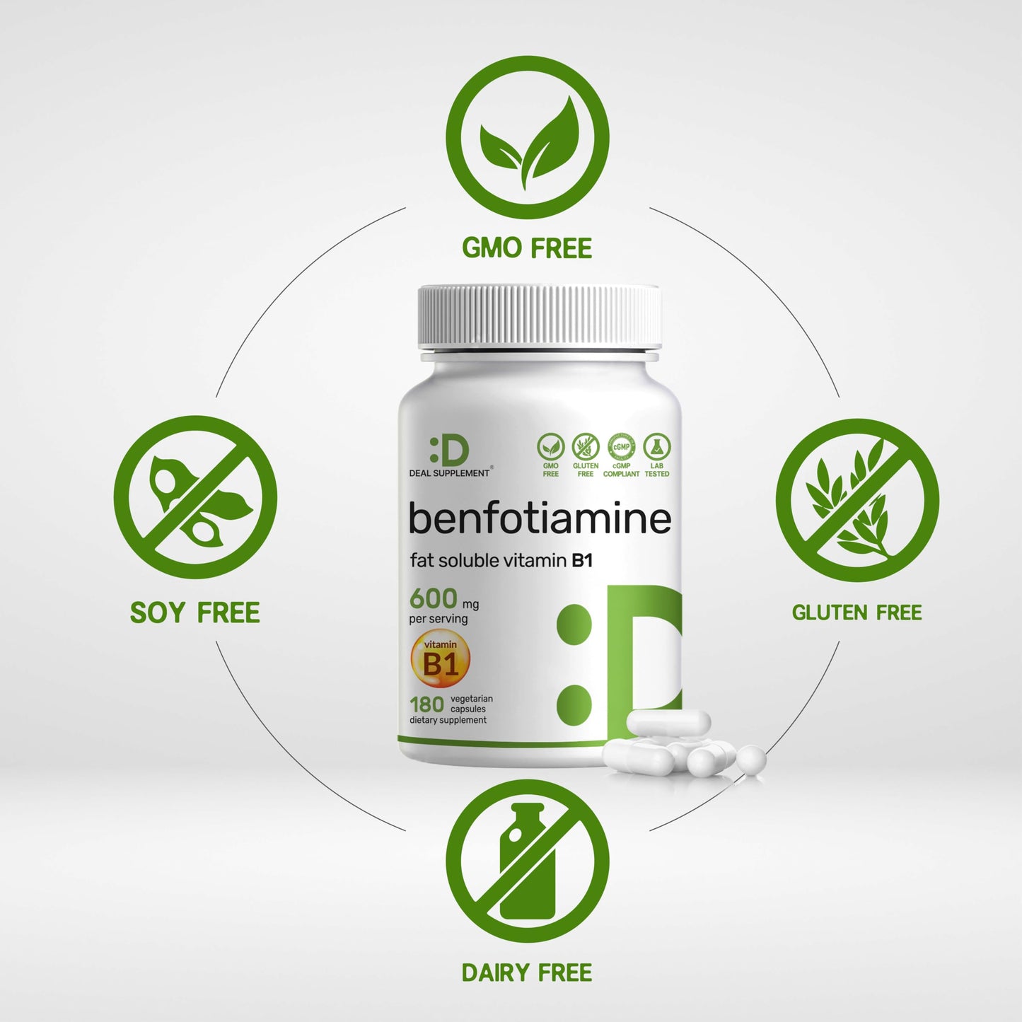 Benfotiamine 600mg Per Serving, 180 Veggie Capsules (300mg Per Cap) – Fat Soluble Vitamin B1 Thiamine Supplement