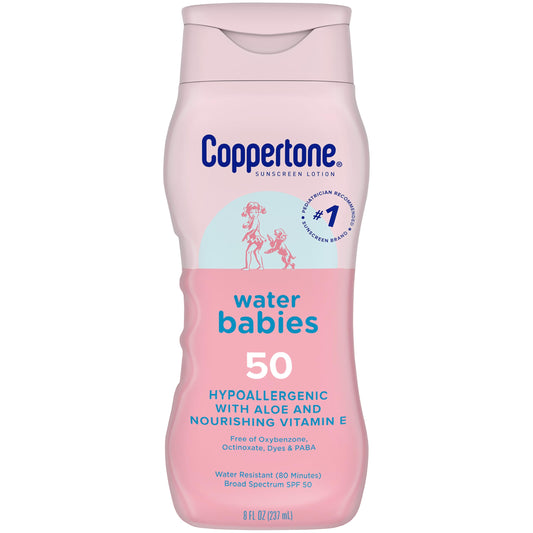 Coppertone WaterBabies Baby Sunscreen Lotion SPF 50, Hypoallergenic Sunscreen for Babies, Water Resistant