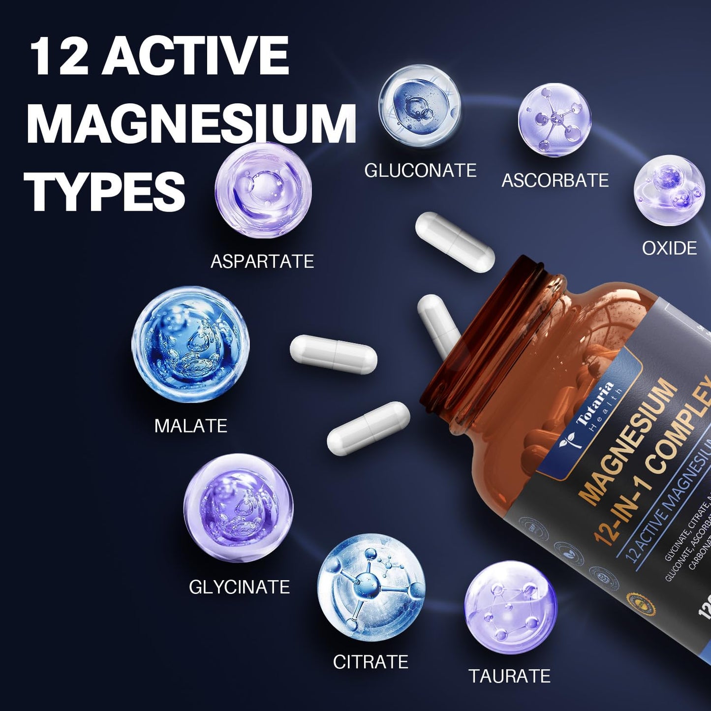 Totaria Magnesium Complex 700mg 12 in 1 Magnesium Supplement with Glycinate Citrate Malate Oxide Taurate Aspartate Orotate Magnesium Relaxation,Muscle,Heart Support, Vegan 120 Capsules TotariaBuy Supplements Australia