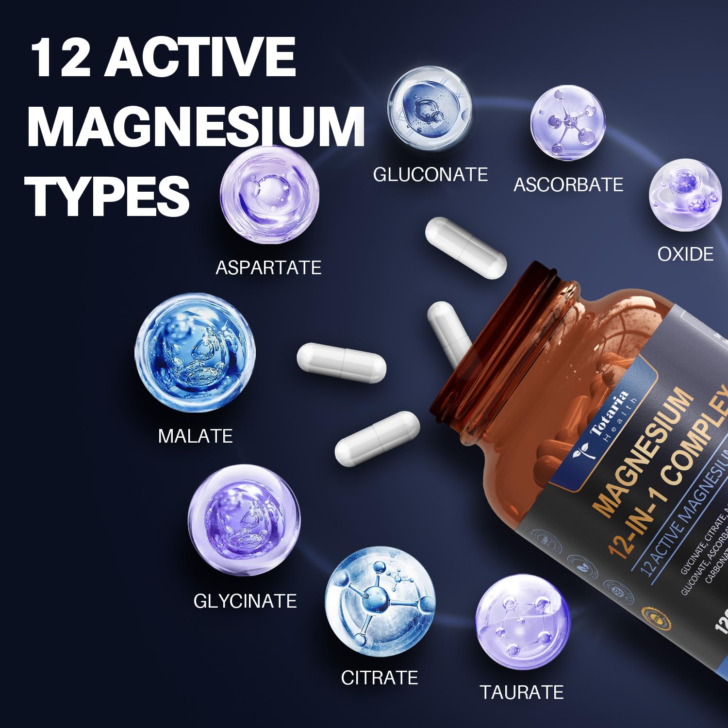 Totaria Magnesium Complex 700mg 12 in 1 Magnesium Supplement with Glycinate Citrate Malate Oxide Taurate Aspartate Orotate Magnesium Relaxation,Muscle,Heart Support, Vegan 120 Capsules TotariaBuy Supplements Australia